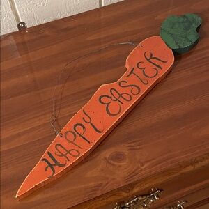 Vintage Wooden Carrot w/ “Happy Easter”.